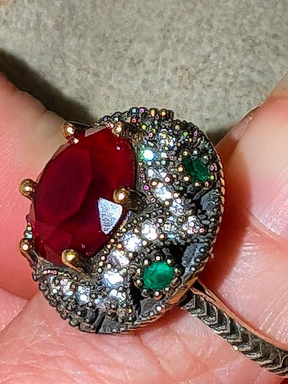 12ct natural ruby sterling silver emerald topaz ring